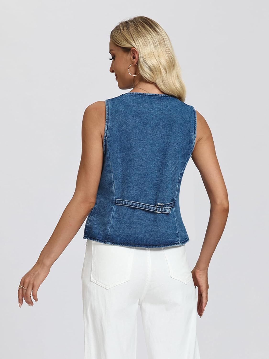 Women Vest Sleeveless Crew Neck Button Down Jean Vest Tank Tops Trendy Casual Jean Jacket Waistcoat
