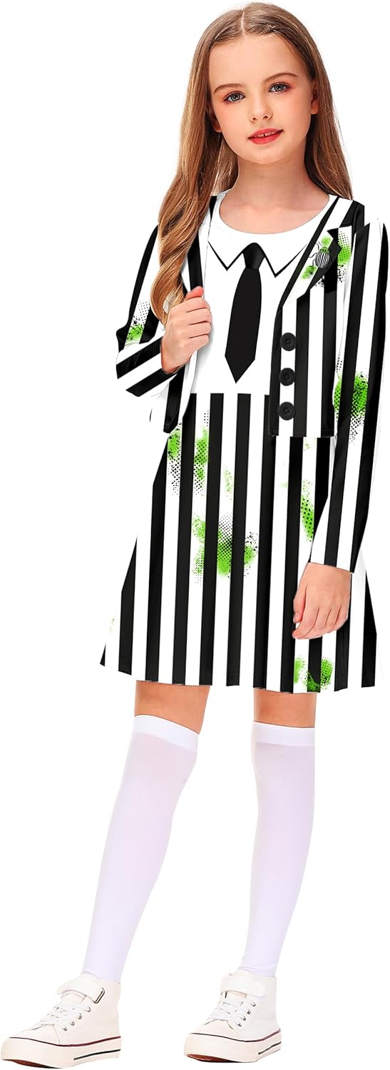 Halloween and Stripe Costume Dress Cosplay Printed Outfits One Piece Dress