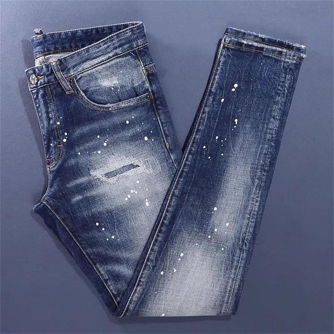 Men's Wrinkled Washed Slim Fit Jeans Elastic Casual Pants