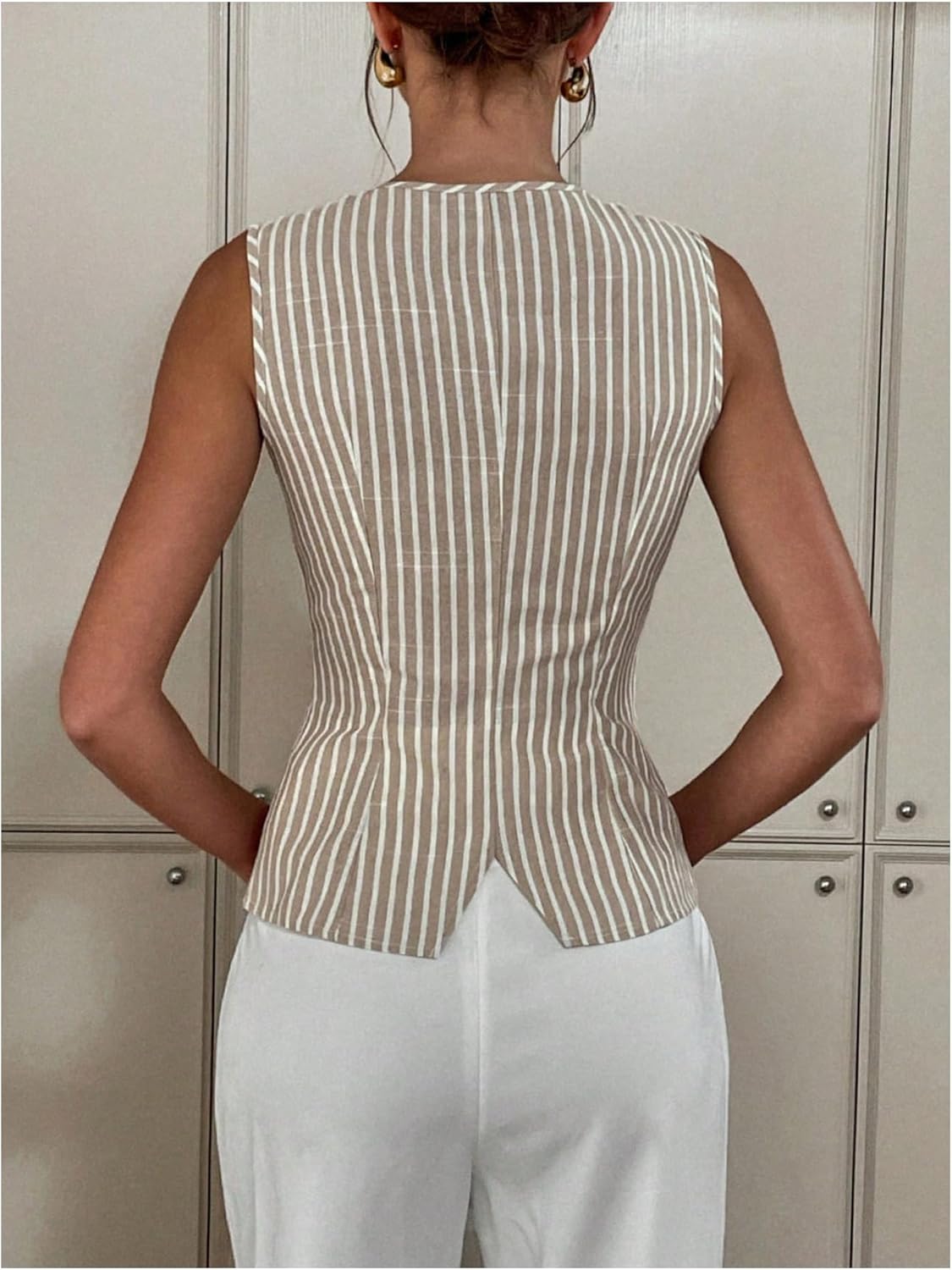 Women's Striped Button Down Tank Top Sleeveless Dressy Vest Business Casual Top