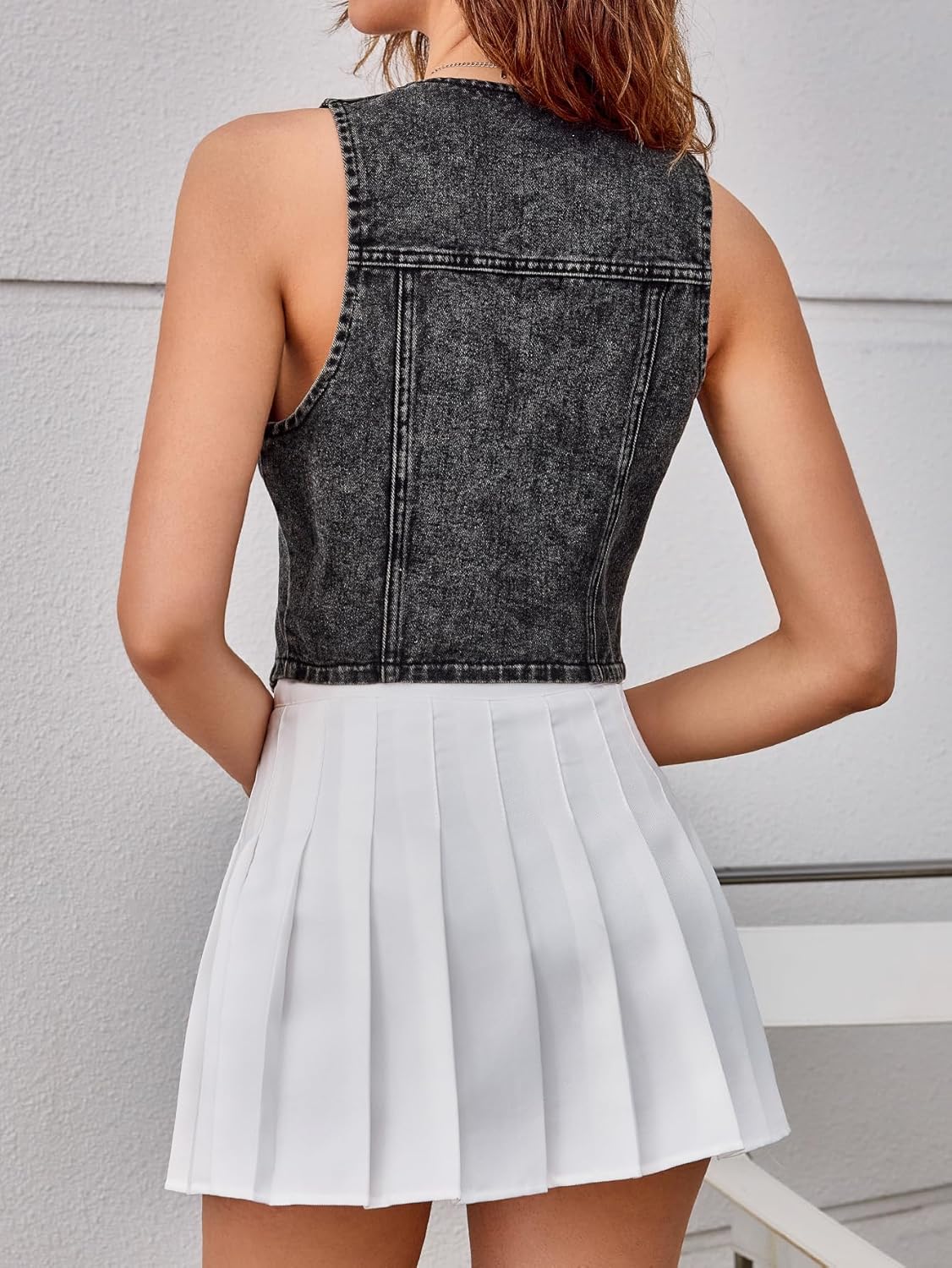 Women's Vest Top Sleeveless Jean Vest Crop Tank Top Flap Pocket Button Front Y2K Vest