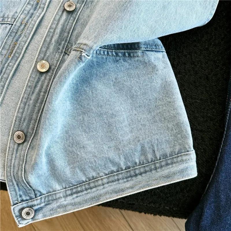Womens Vest Sleeveless Jean Waistcoat Round Neck Button Front Cropped Jacket