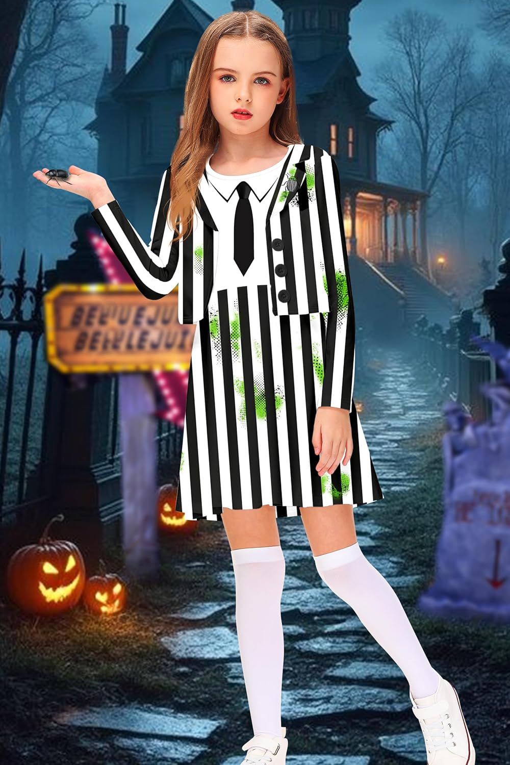 Halloween and Stripe Costume Dress Cosplay Printed Outfits One Piece Dress