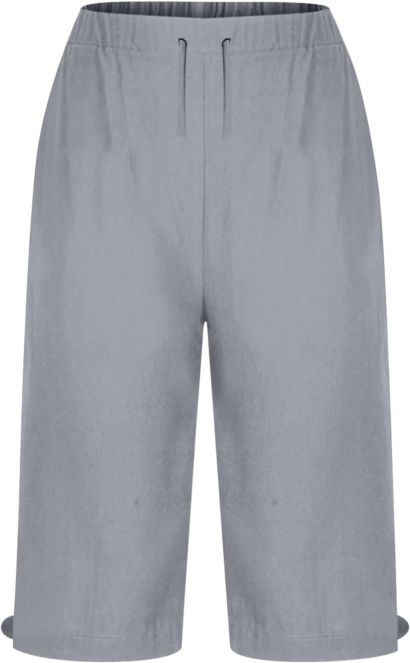Linen Shorts for Women Baggy Lightweight Beach Bermuda Shorts with Pockets Cute Drawstring High Waisted Pedal Pushers