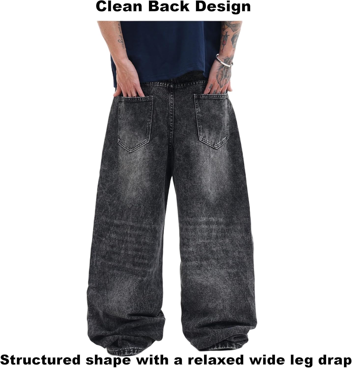 Baggy Jeans Men Wide Leg Graphic Pants Vintage Washed Loose Fit Y2K Streetwear