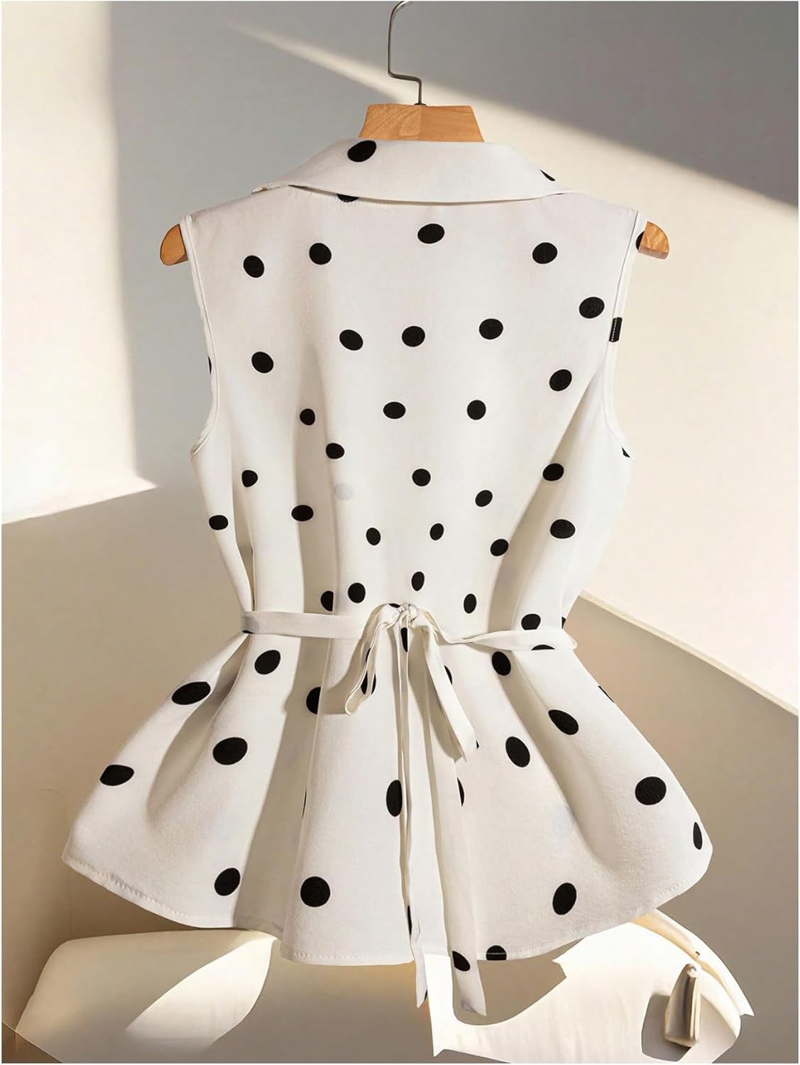 Women's Polka Dots Vest Tops Dressy Summer Cinched Waist Tops Lapel Collar Sleeveless Tank Going Out Outfits