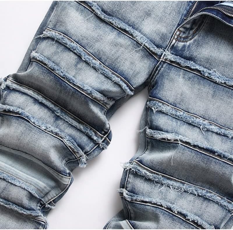 Splicing Slim Men's Tassel Jeans Street Pants Punk Patch Straight Leg