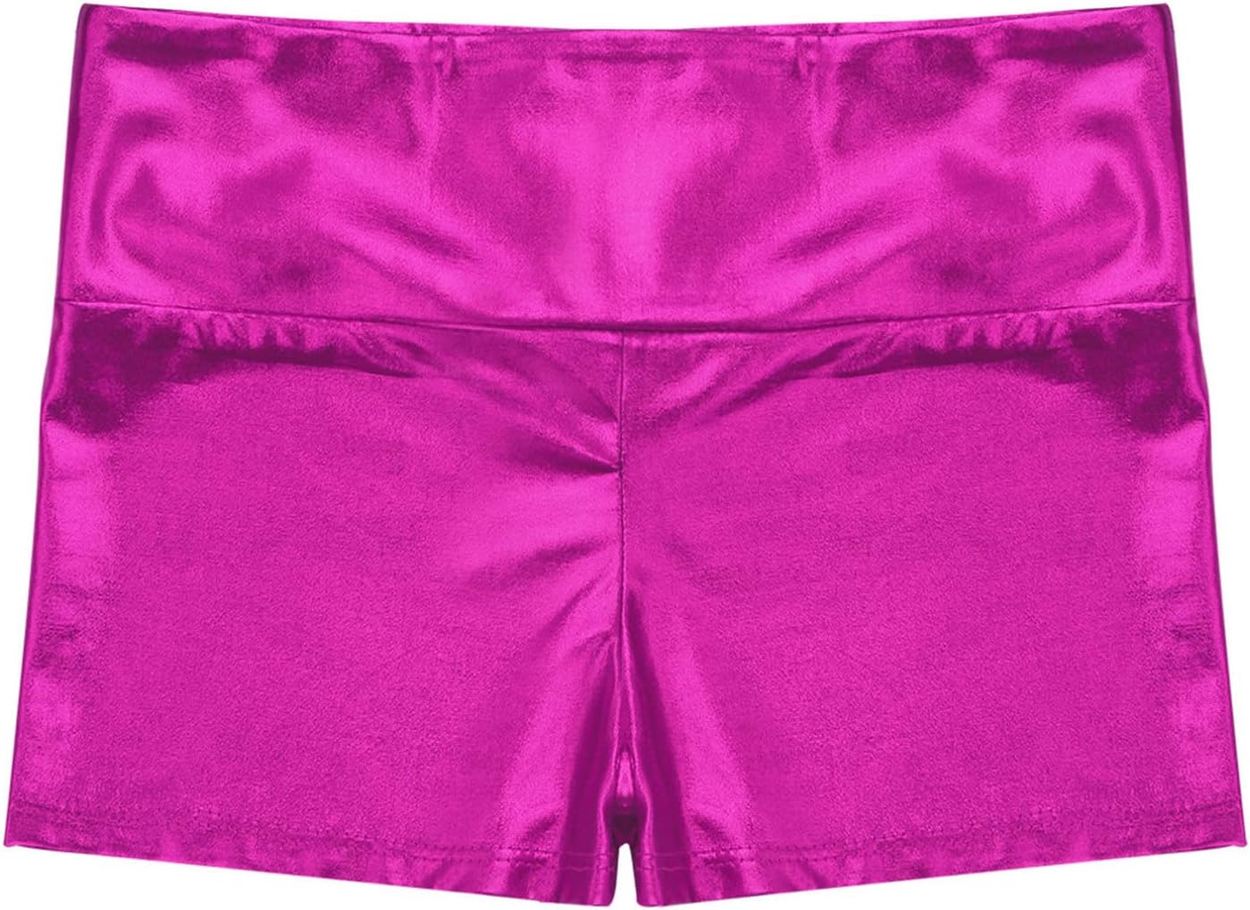 Girls Youth High Waist Stretchy Gymnastics Basics Shiny Metallic Dance Booty Shorts