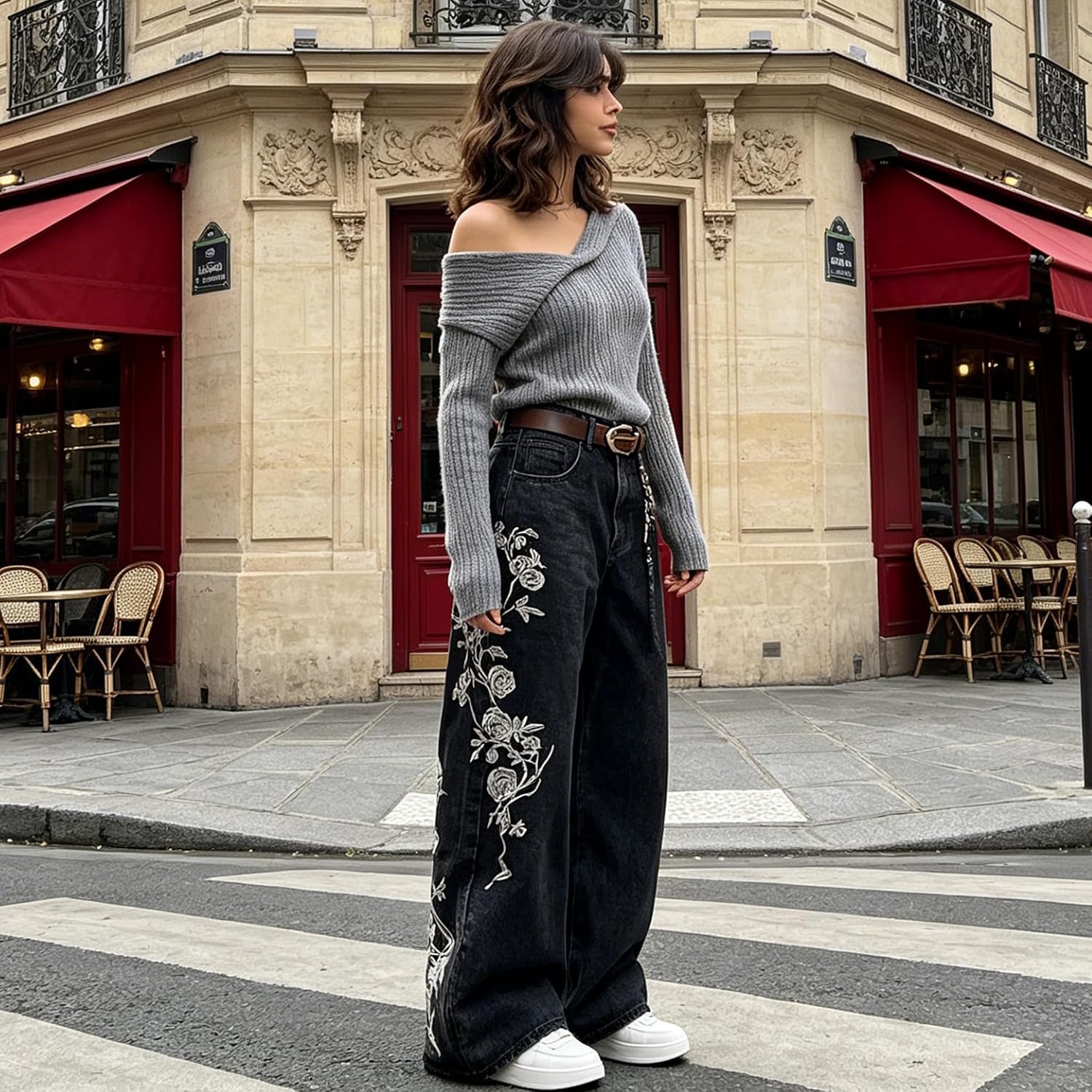 Women 's Baggy Wide Leg Jeans Y2K Loose Fit Streetwear Pants