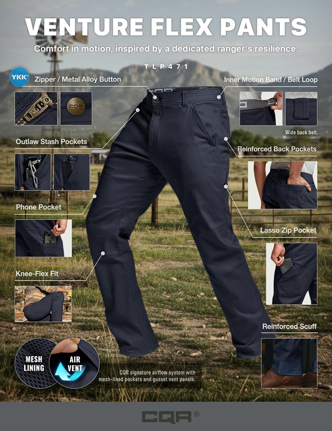 Men's Motion Utility Casual Pants Regular Fit Lightweight Work Pants Water Resistant Outdoor Stretch Pants with Pockets