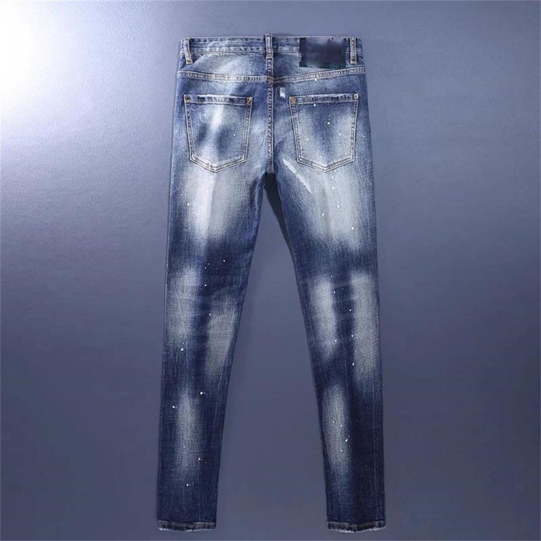 Men's Wrinkled Washed Slim Fit Jeans Elastic Casual Pants