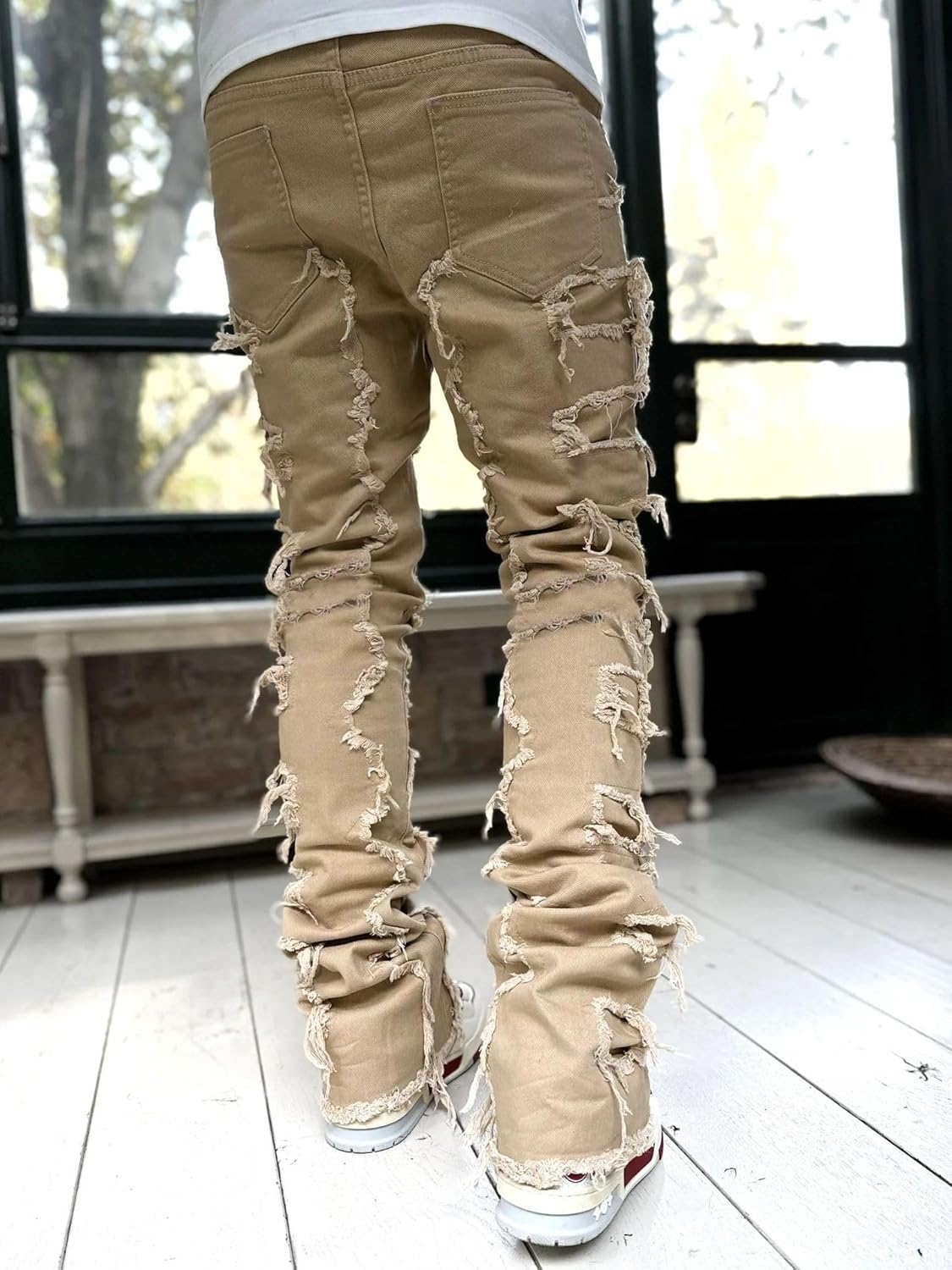 Jeans for Men Stretch Fit Skinny Stacked Ripped Destroyed Jeans Slim Fit Patch Y2K Pants Slim Fit Trousers Streetwear