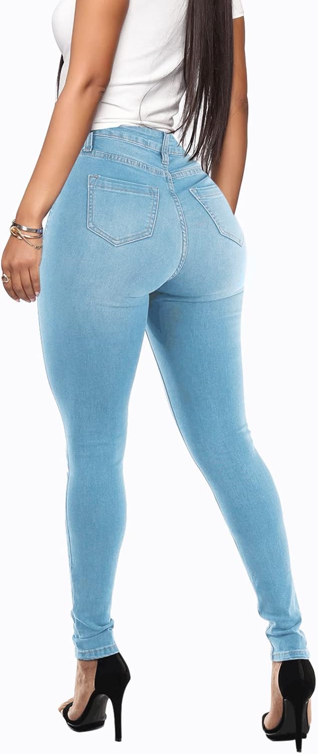 Womens Curvy High Waist Stretch Butt Lifting Skinny Colombian Jeans