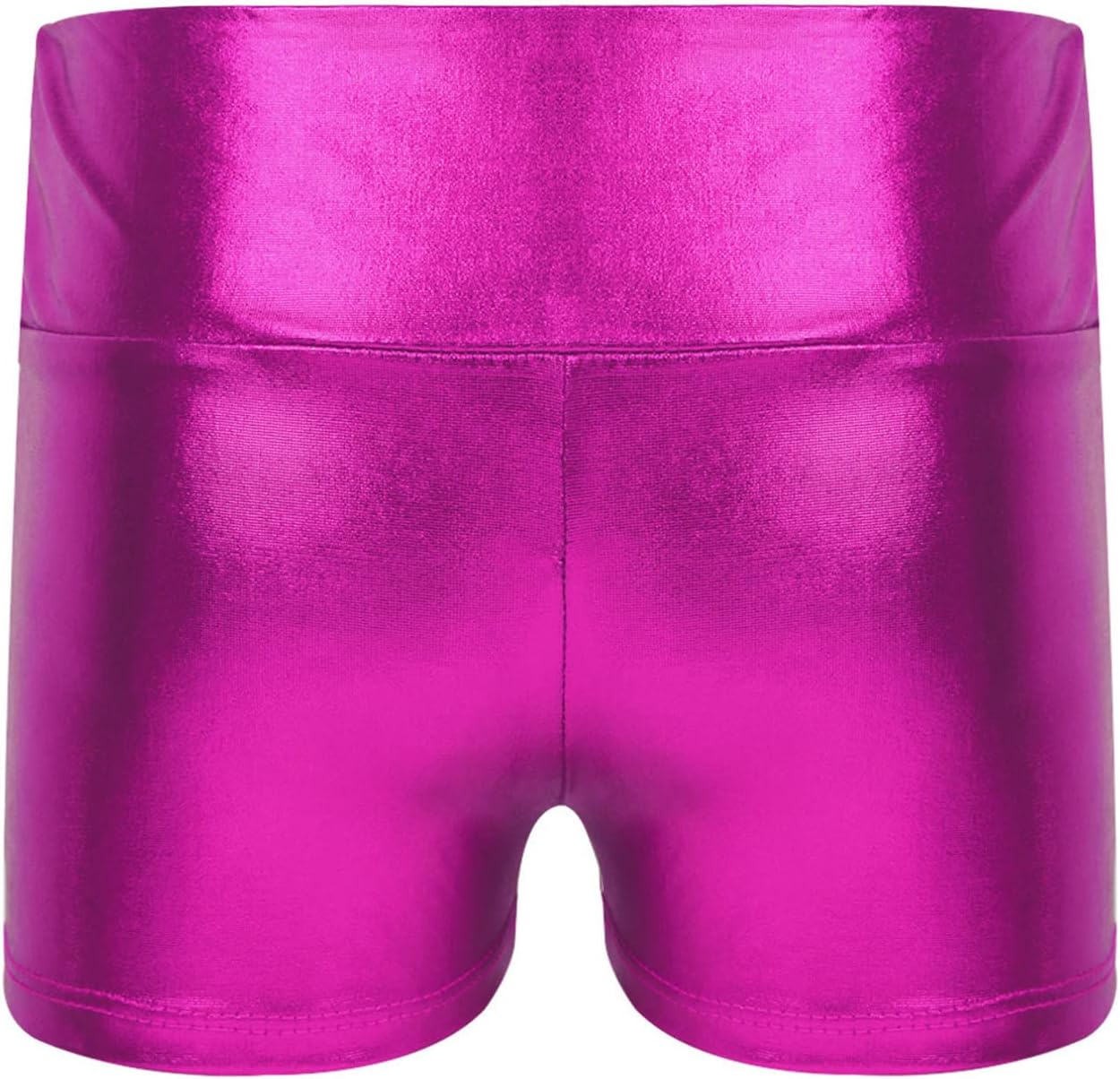 Girls Youth High Waist Stretchy Gymnastics Basics Shiny Metallic Dance Booty Shorts