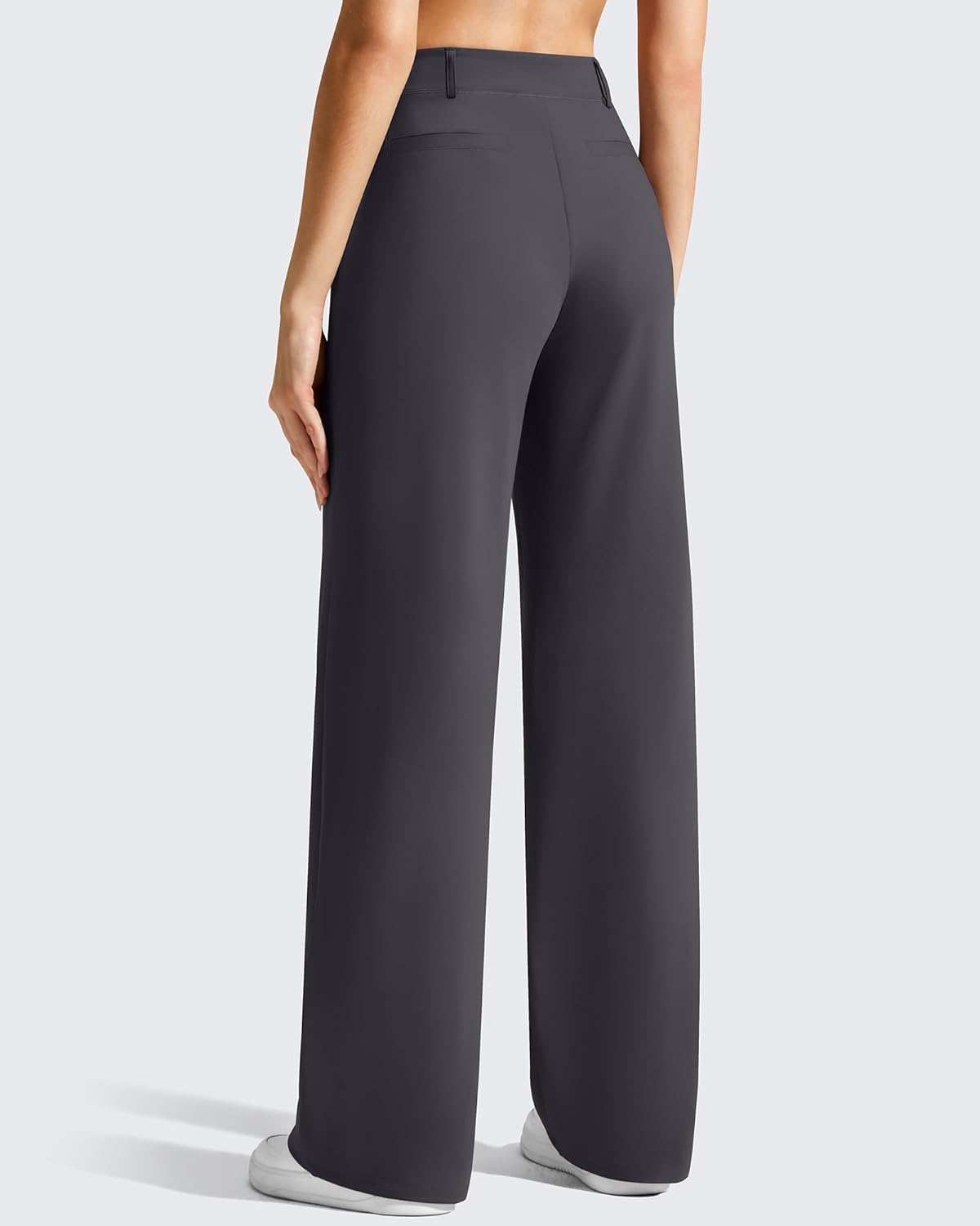Women's Wide Leg Dress Pants Pull On Stretchy High Waisted Casual Trousers with Pockets