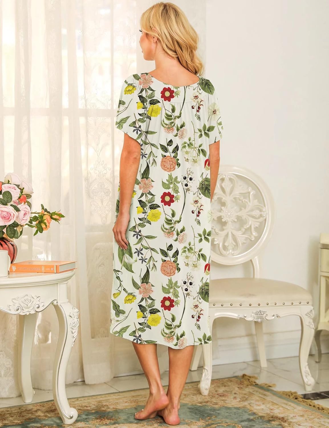 House Dresses for Women With Pockets Mumu Duster Housecoat Short Sleeve Patio Dress