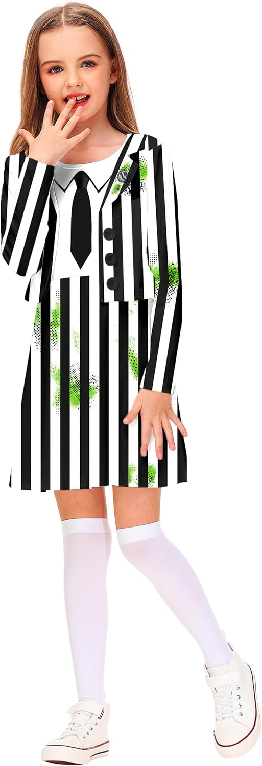 Halloween and Stripe Costume Dress Cosplay Printed Outfits One Piece Dress