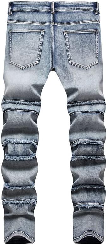 Splicing Slim Men's Tassel Jeans Street Pants Punk Patch Straight Leg
