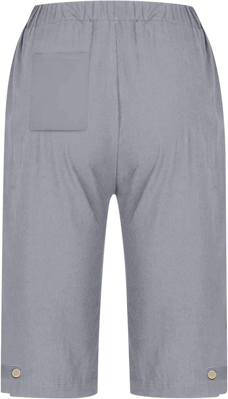Linen Shorts for Women Baggy Lightweight Beach Bermuda Shorts with Pockets Cute Drawstring High Waisted Pedal Pushers