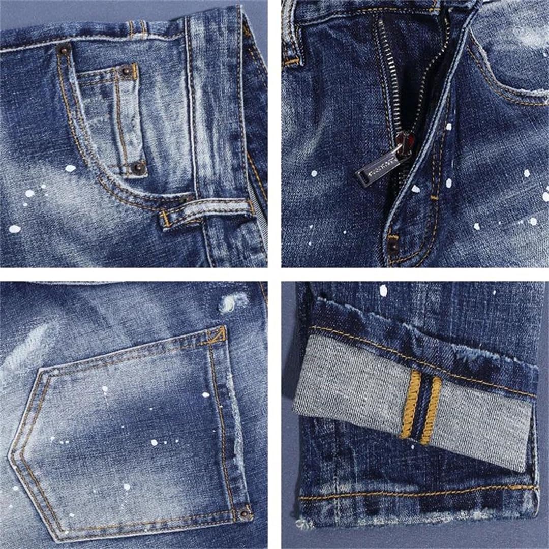Men's Wrinkled Washed Slim Fit Jeans Elastic Casual Pants