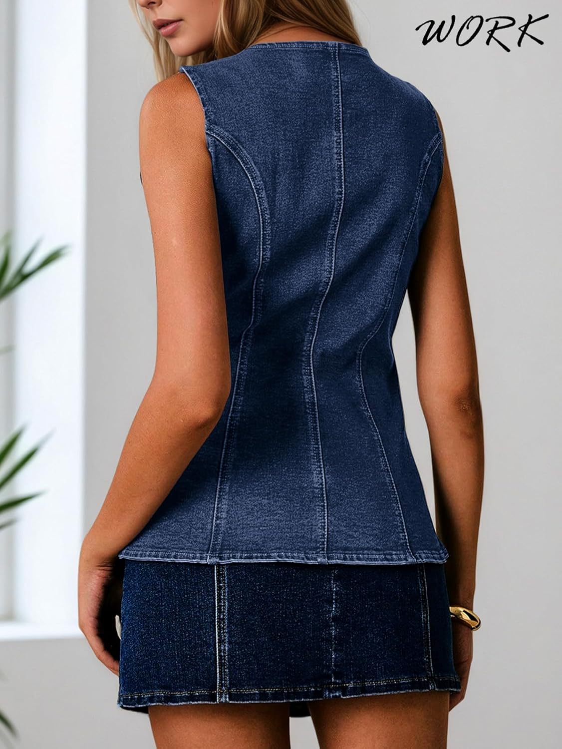 2026 Summer Women's Vest Blazer Tops - Jean Crew Neck Button Down Full-Lined Casual Western Y2K Waistcoat