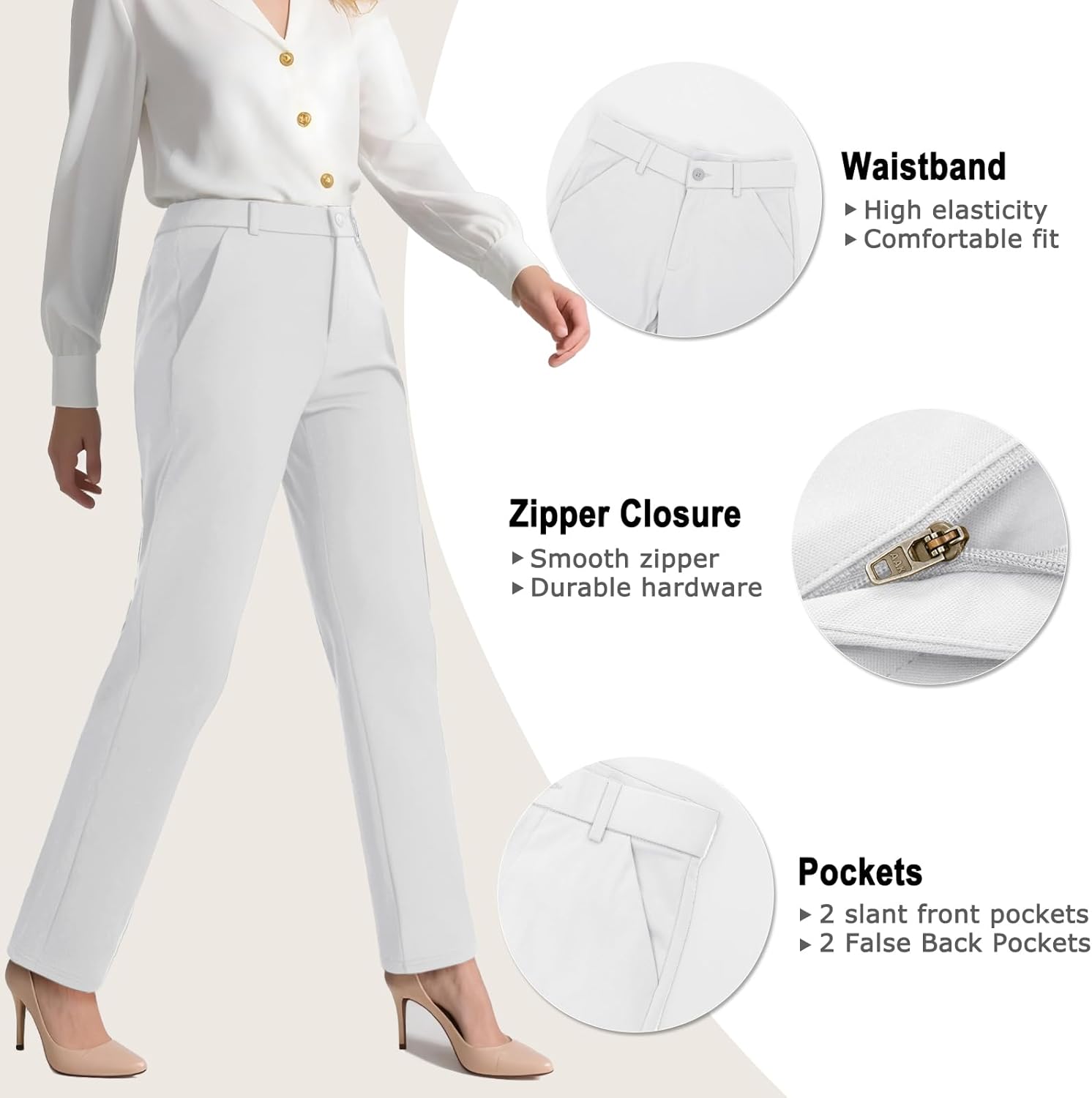Women's Stretchy Straight Leg Dress Work Pants Business Office Casual Slacks with Pockets