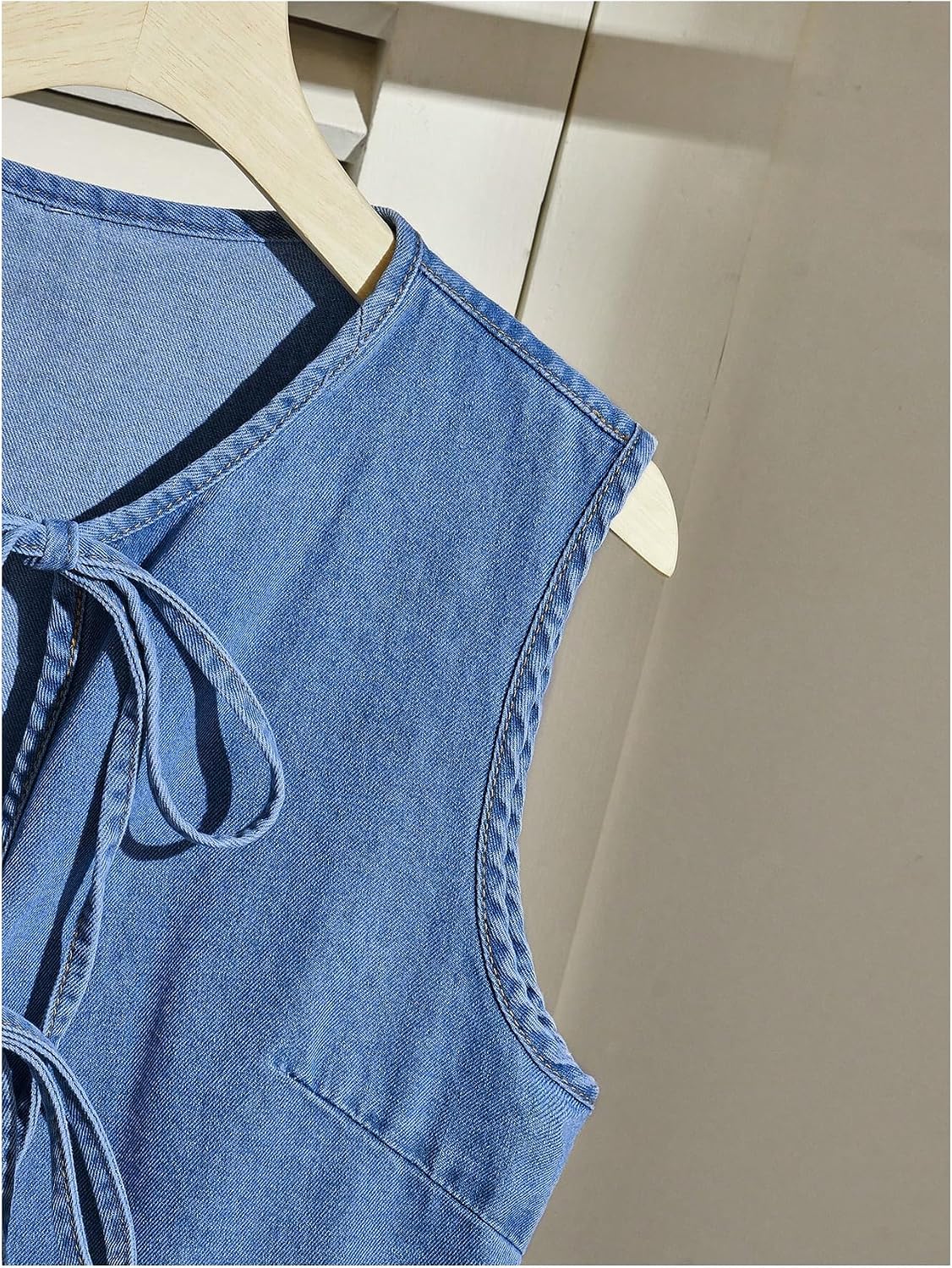 Women's Y2k Tie Front Vest V Neck Ruffle Hem Sleeveless Peplum Jean Top Shirt