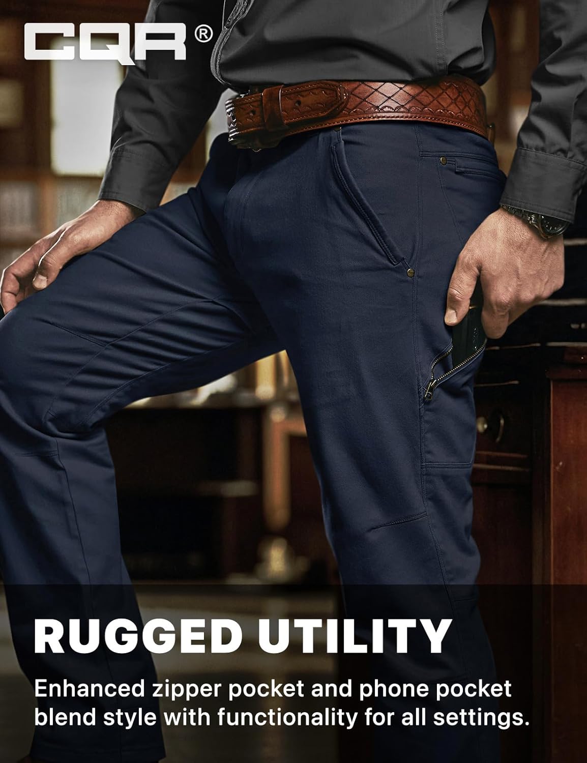 Men's Motion Utility Casual Pants Regular Fit Lightweight Work Pants Water Resistant Outdoor Stretch Pants with Pockets