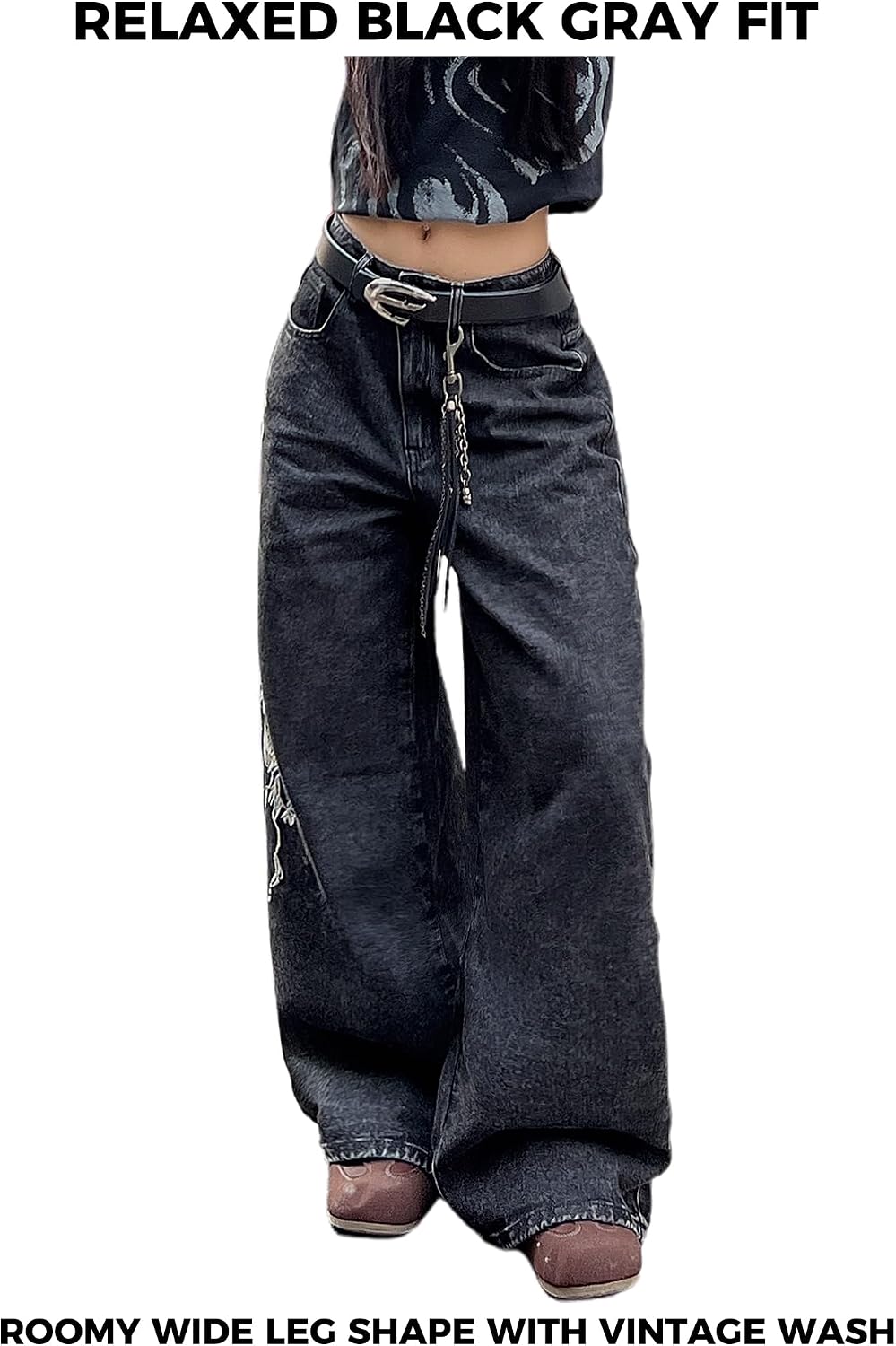 Women 's Baggy Wide Leg Jeans Y2K Loose Fit Streetwear Pants