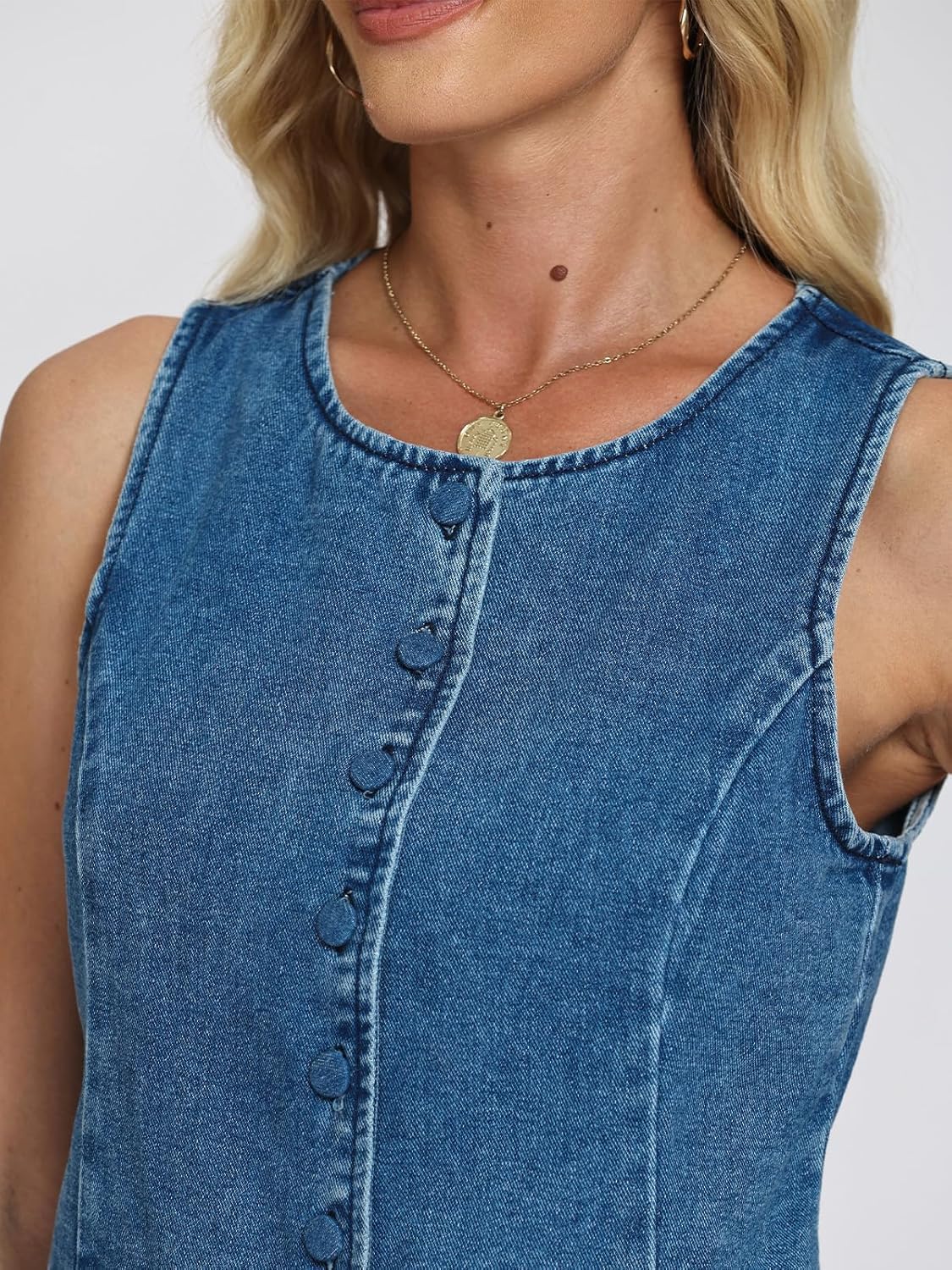 Women Vest Sleeveless Crew Neck Button Down Jean Vest Tank Tops Trendy Casual Jean Jacket Waistcoat