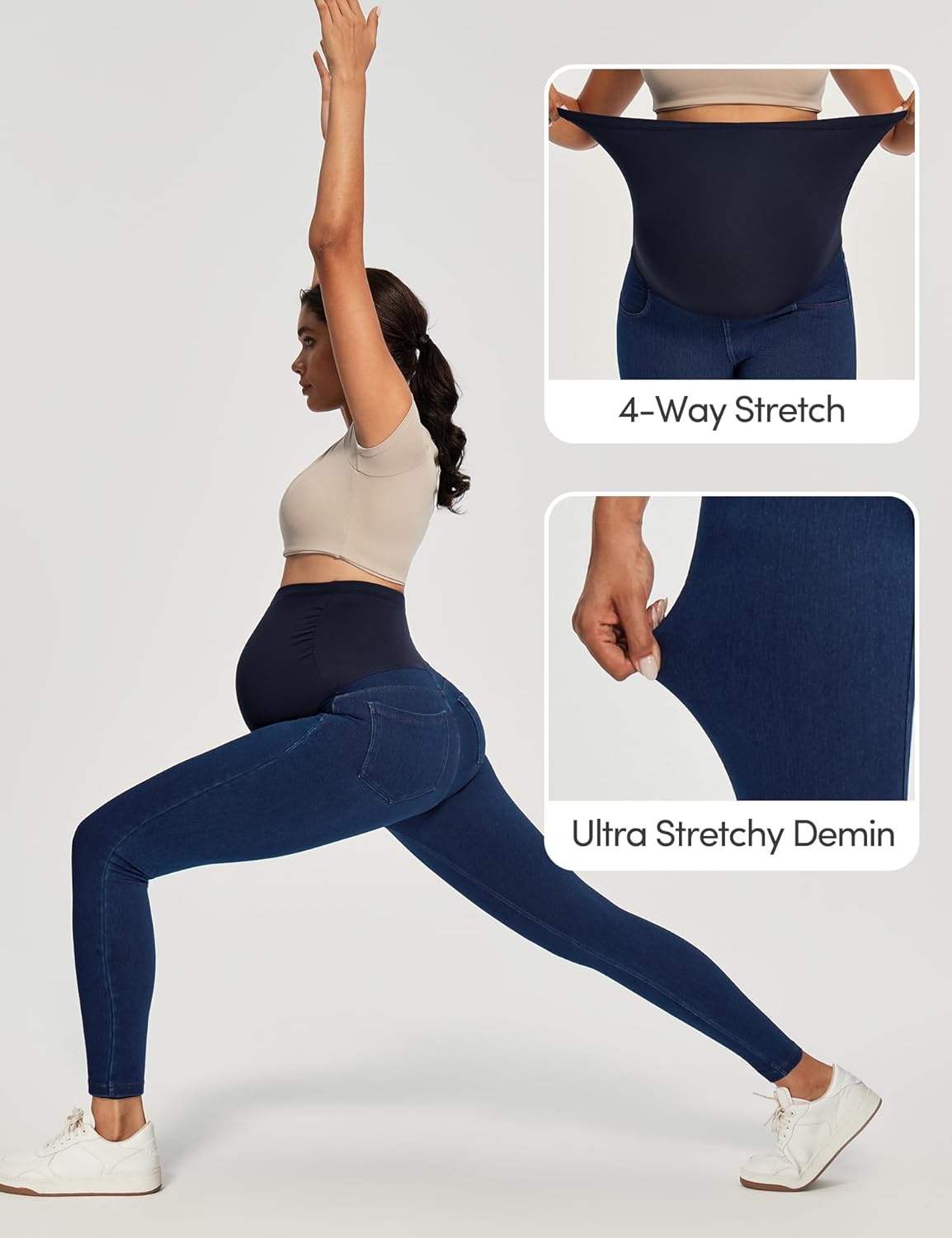 Stretchy Maternity Jeans Over Belly Skinny High Waisted Maternity Pants for Work with Pockets Comfy Maternity Clothes