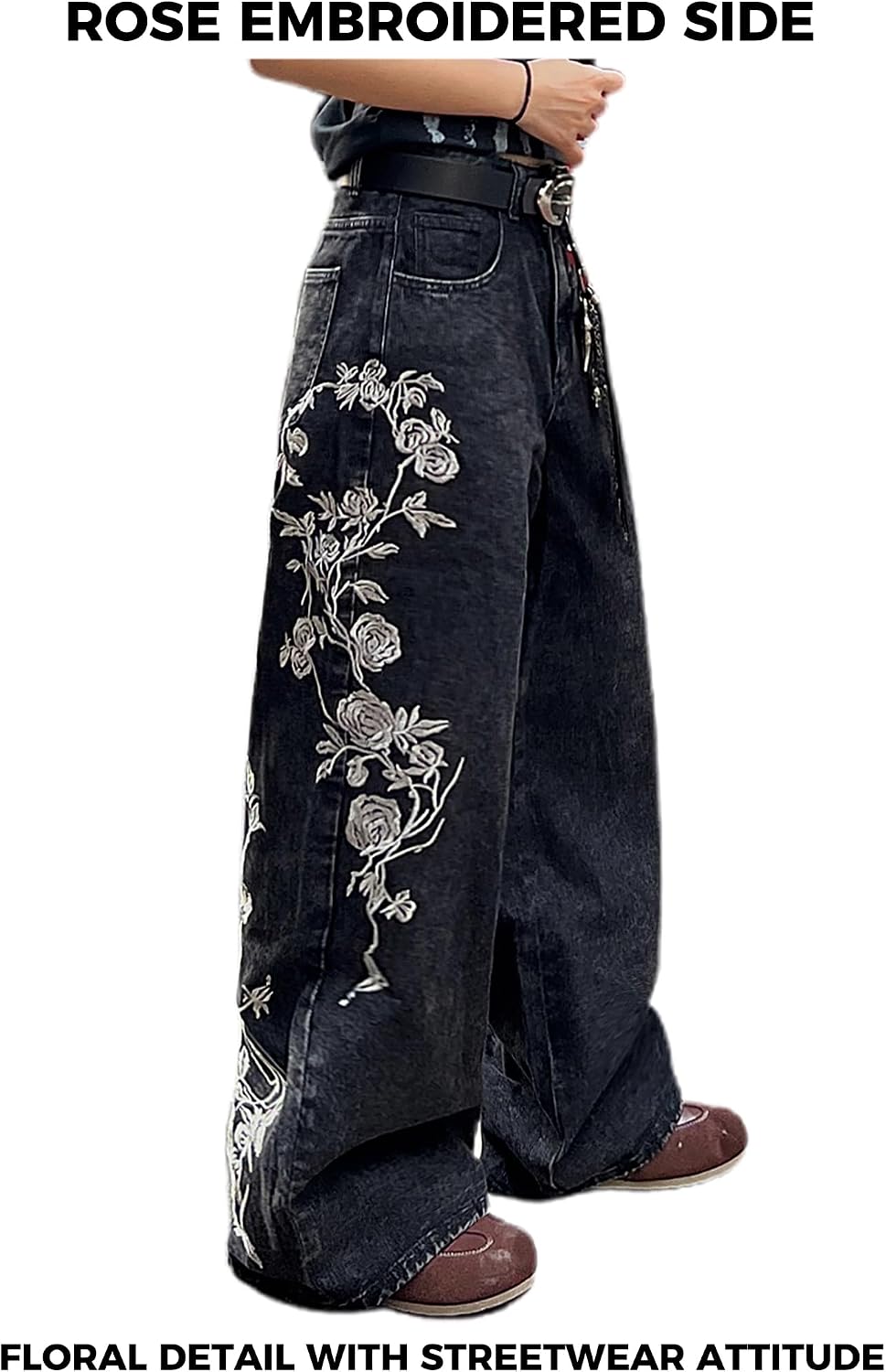 Women 's Baggy Wide Leg Jeans Y2K Loose Fit Streetwear Pants
