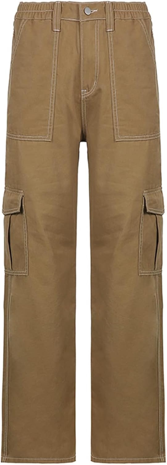 High Waisted Cargo Pants for Women Casual Wide Leg Trousers Baggy Stretch Y2k Cargo Jeans with Pockets