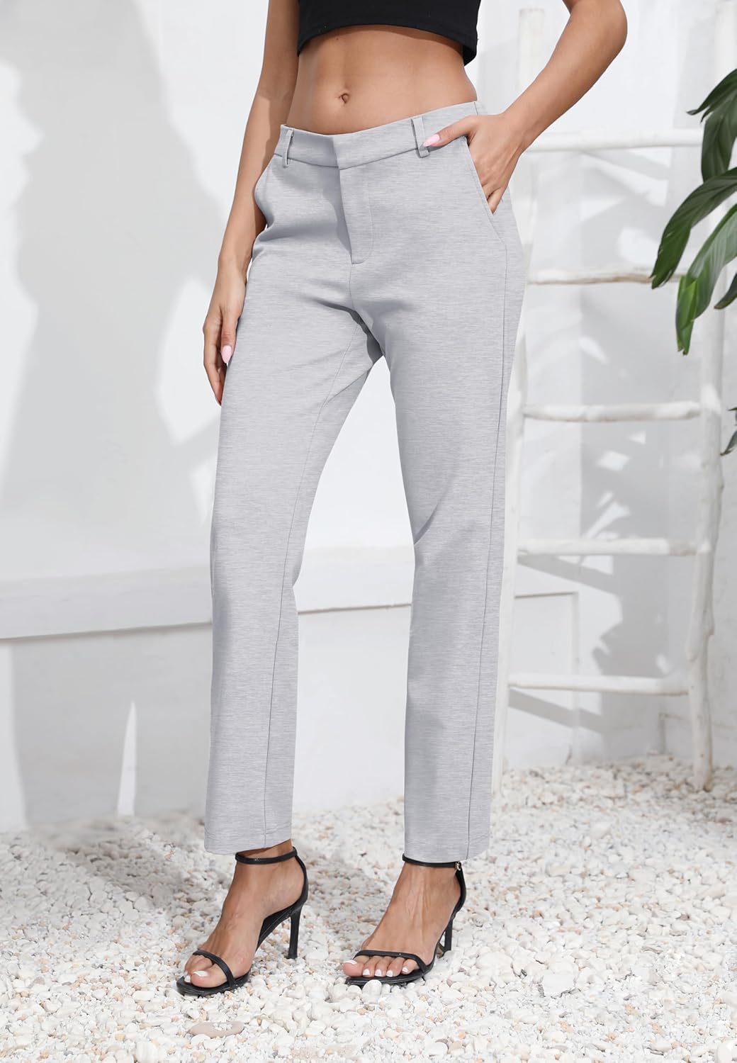 Women's Elastic Waisted Dress Pants Business Work Casual Stretch Slacks with Pockets