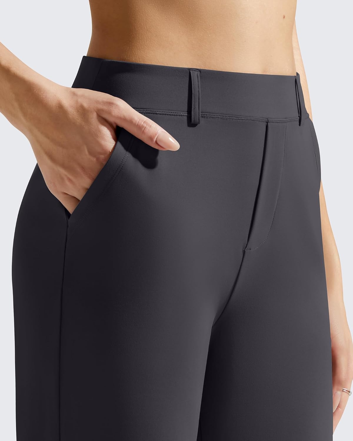Women's Wide Leg Dress Pants Pull On Stretchy High Waisted Casual Trousers with Pockets