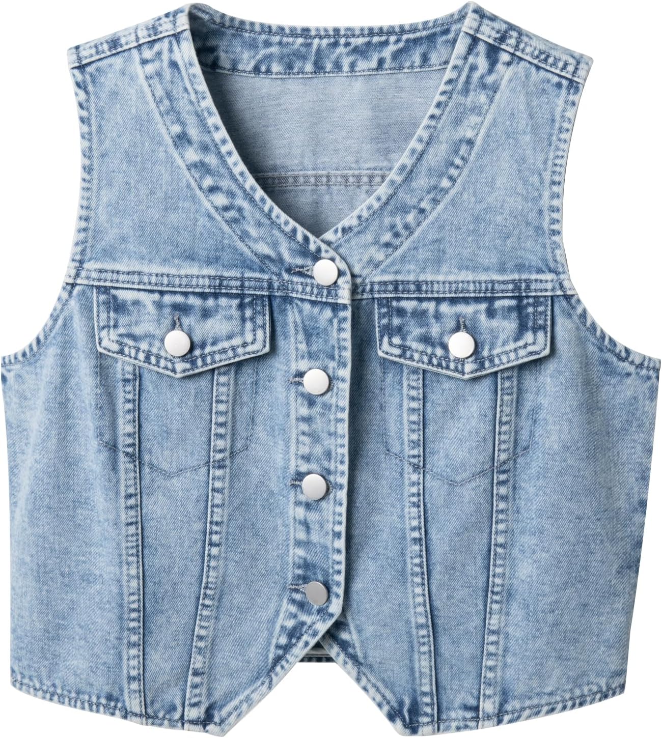 Women's V Neck Vest Asymmetrical Hem Sleeveless Button Front Jean Vests Crop Tops with Pockets