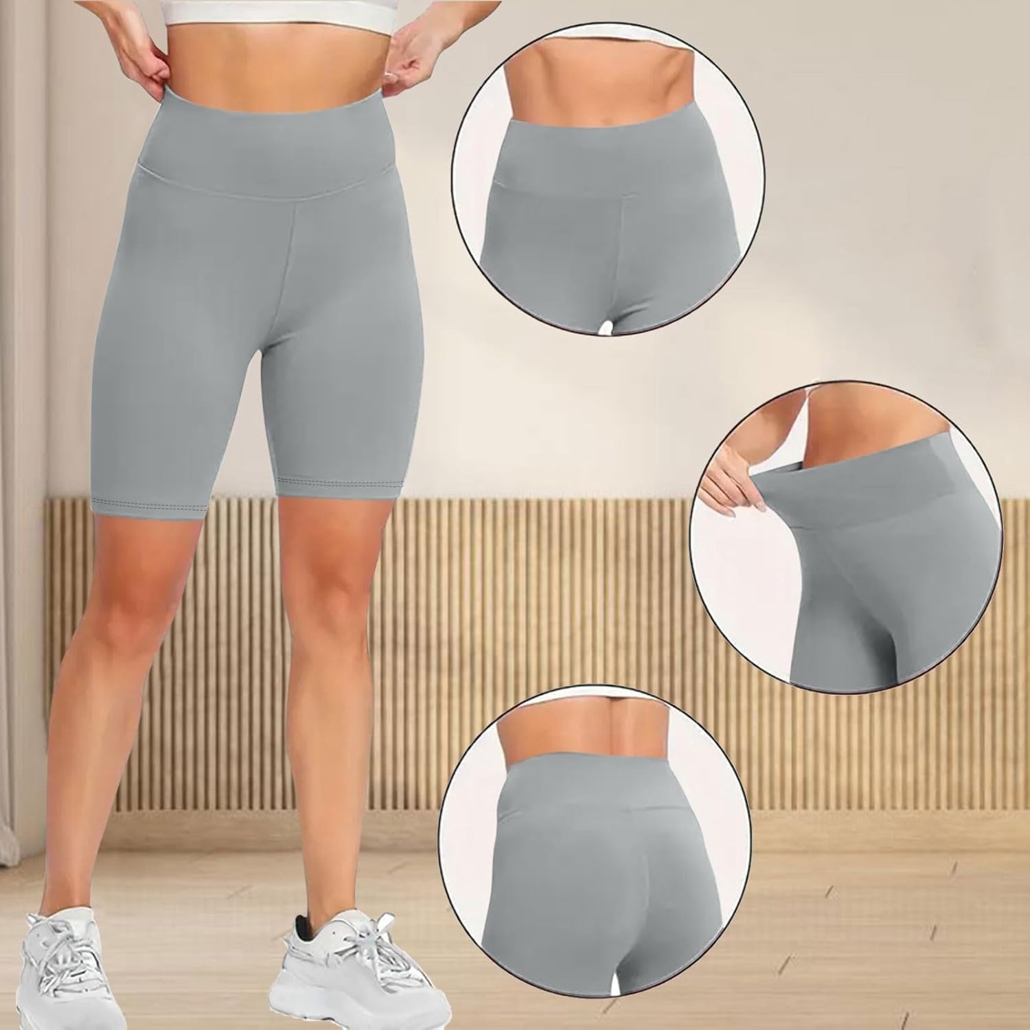 Women Biker Shorts Ribbed Workout Gym Yoga Running Shorts High Waisted Inseam