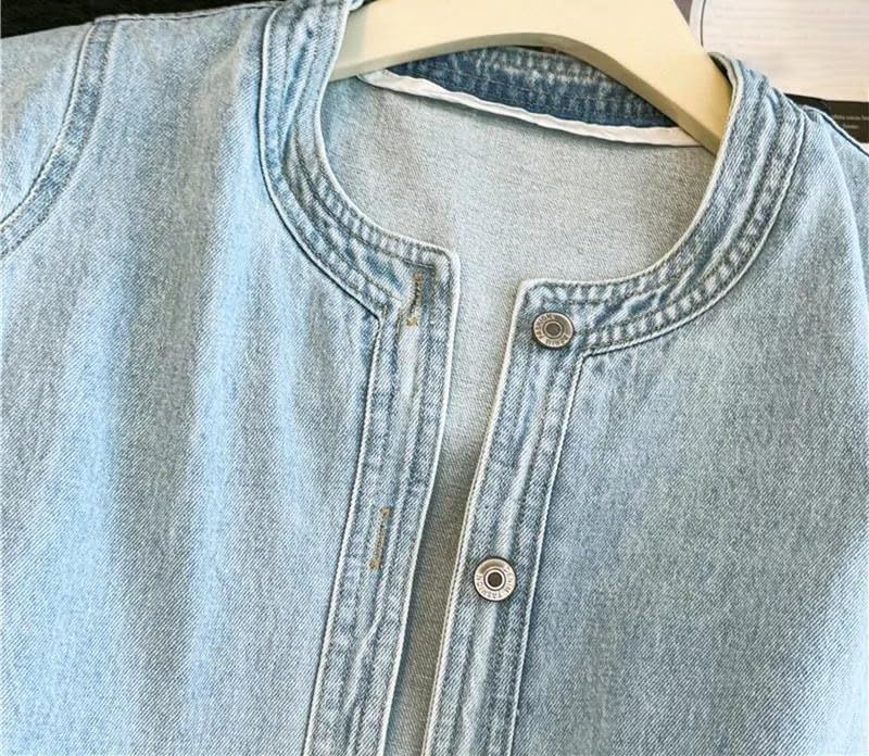 Womens Vest Sleeveless Jean Waistcoat Round Neck Button Front Cropped Jacket