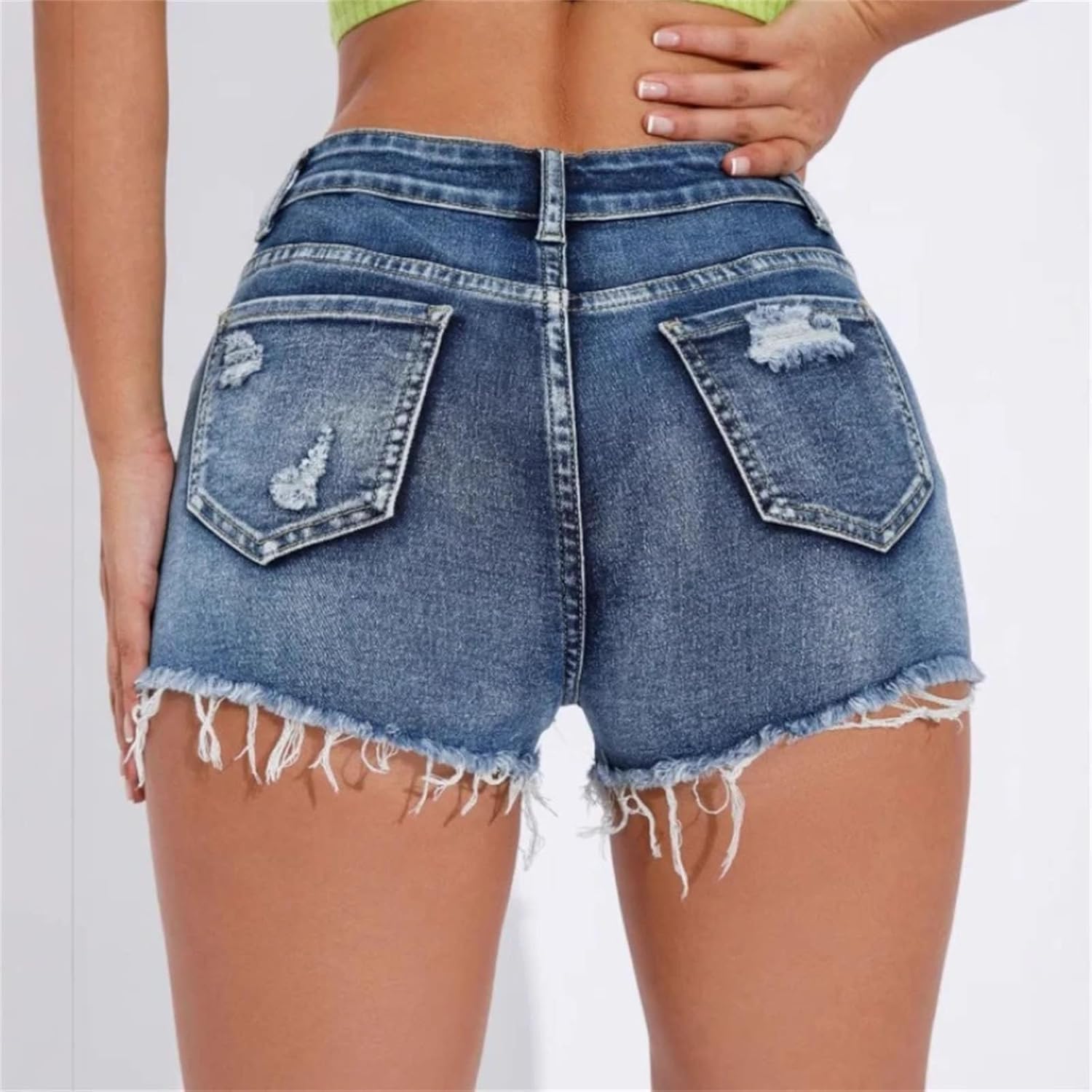 Womens High Rise Distressed Jean Shorts Raw Edge Stretch Slim Fit Y2K Vintage Lightweight Short Shorts
