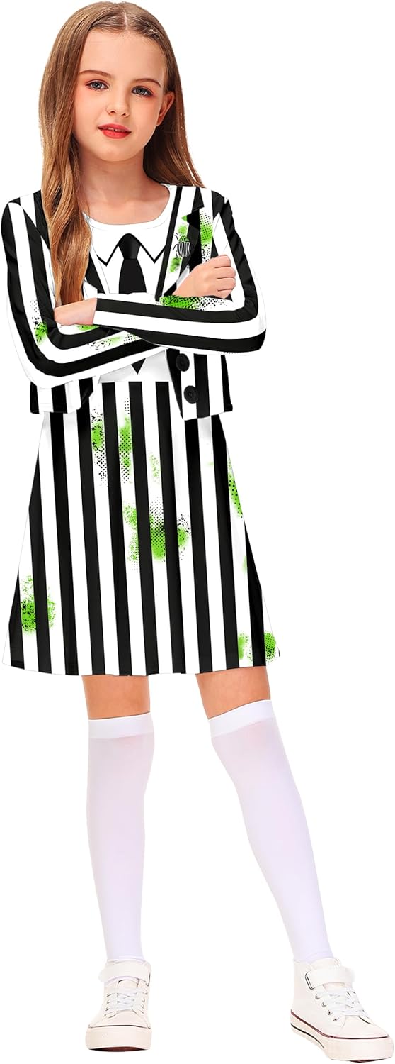 Halloween and Stripe Costume Dress Cosplay Printed Outfits One Piece Dress