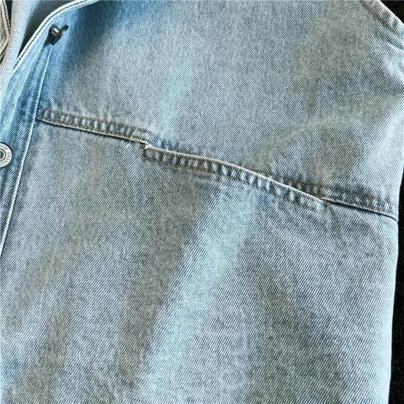 Womens Vest Sleeveless Jean Waistcoat Round Neck Button Front Cropped Jacket