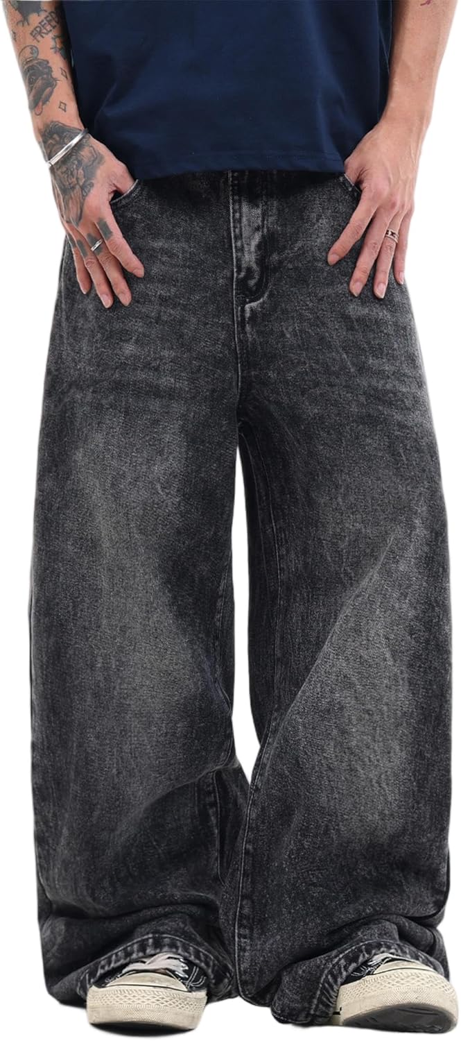 Baggy Jeans Men Wide Leg Graphic Pants Vintage Washed Loose Fit Y2K Streetwear