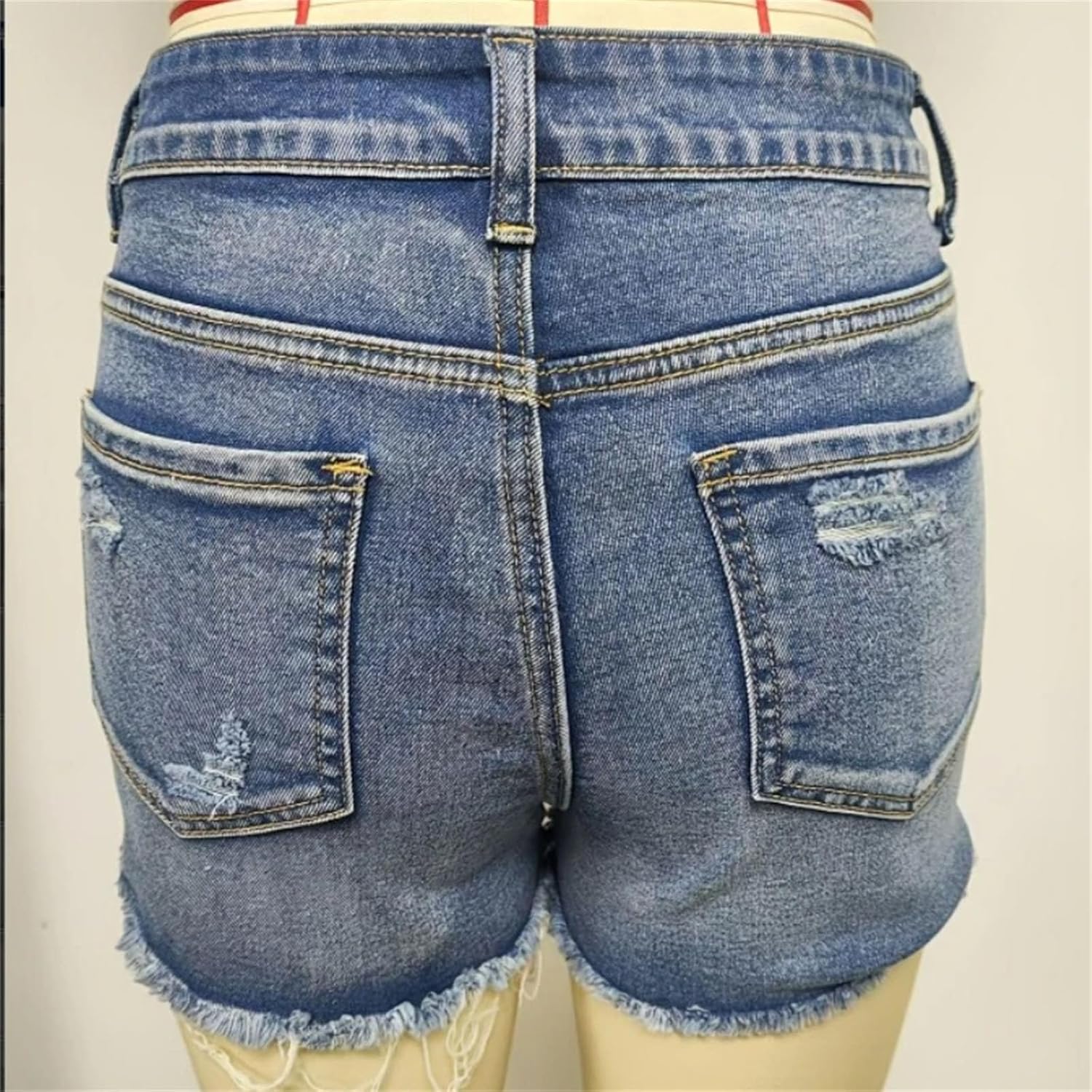 Womens High Rise Distressed Jean Shorts Raw Edge Stretch Slim Fit Y2K Vintage Lightweight Short Shorts