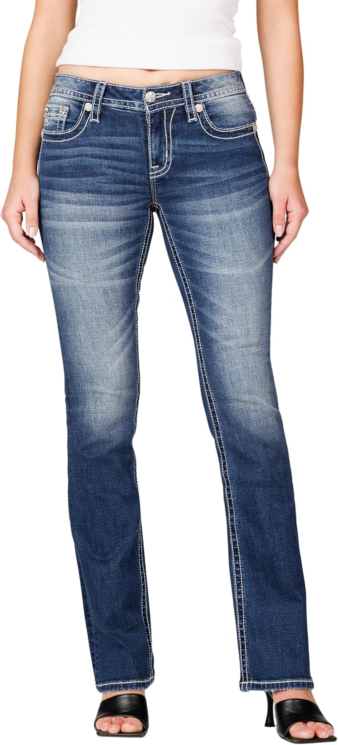Women's Orion Faux Flap Pockets Mid-Rise Bootcut Jeans