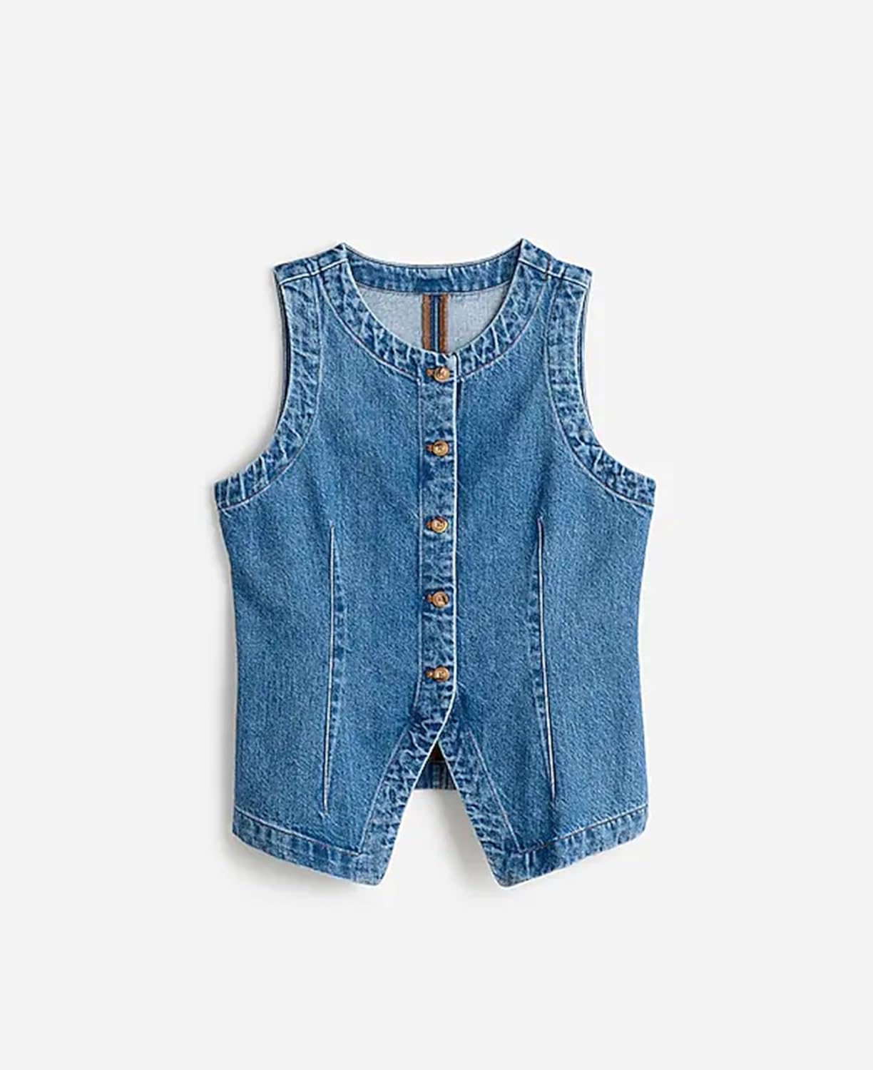 Women Vest Sleeveless Crewneck Button Down Jean Waistcoat Casual Front Slit Slim Tank Top