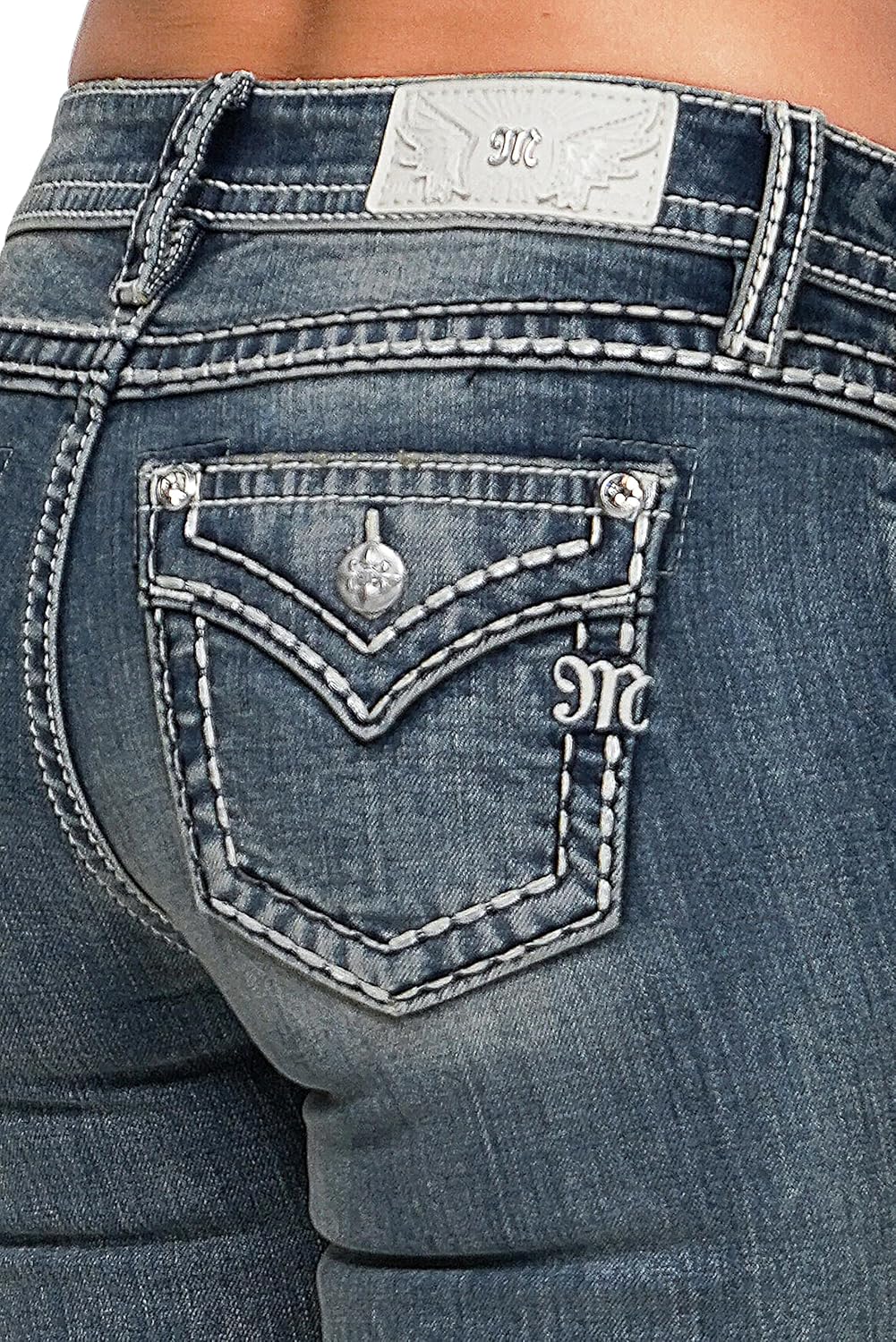 Women's Sloane Border Stitched Faux Flap Pockets Mid-Rise Bootcut Jeans