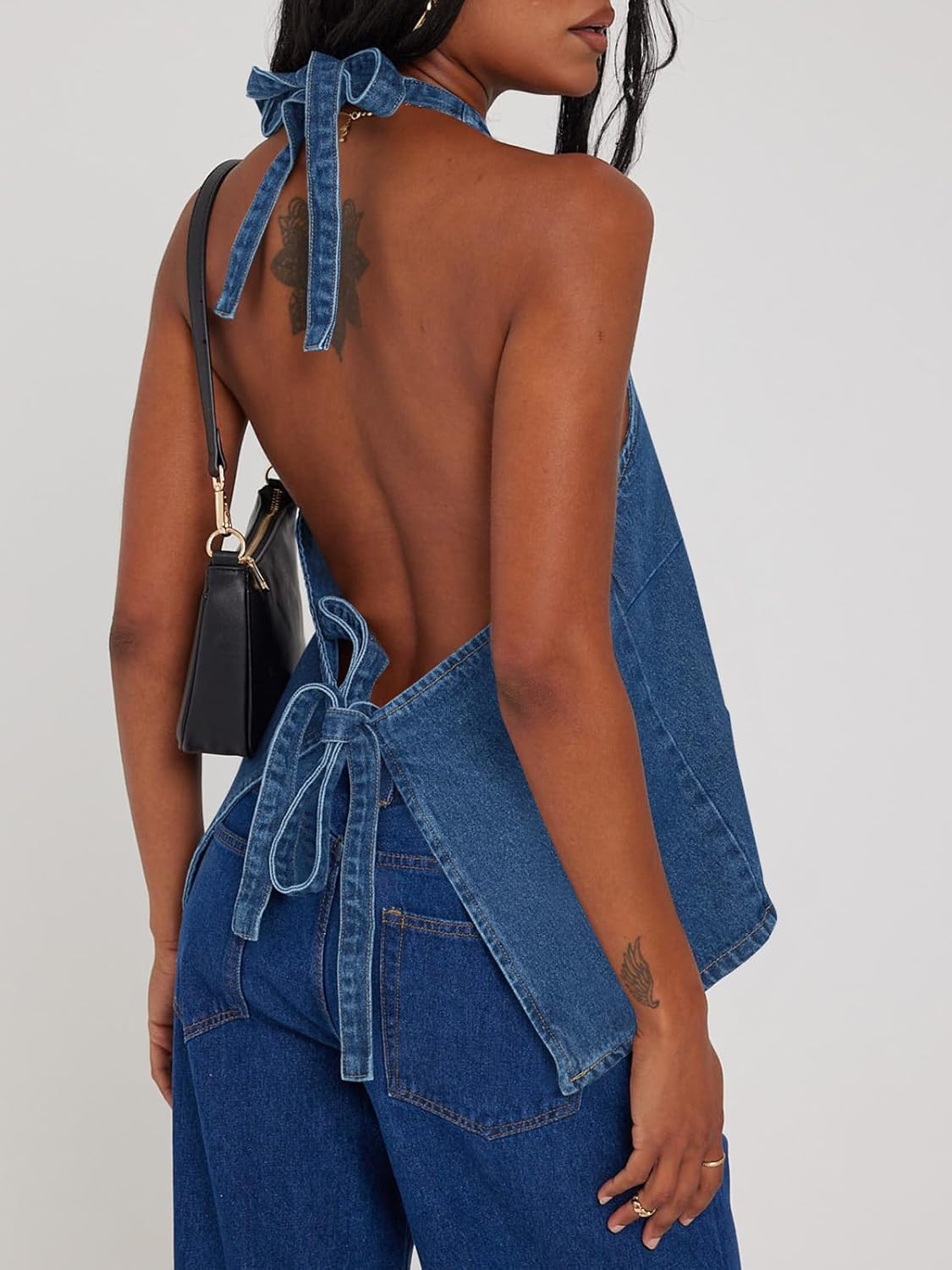 Womens Halter Vest Tops Summer Sleeveless Open Back Y2K Going Out Jean Tank Tops V Neck Button Up Waistcoat