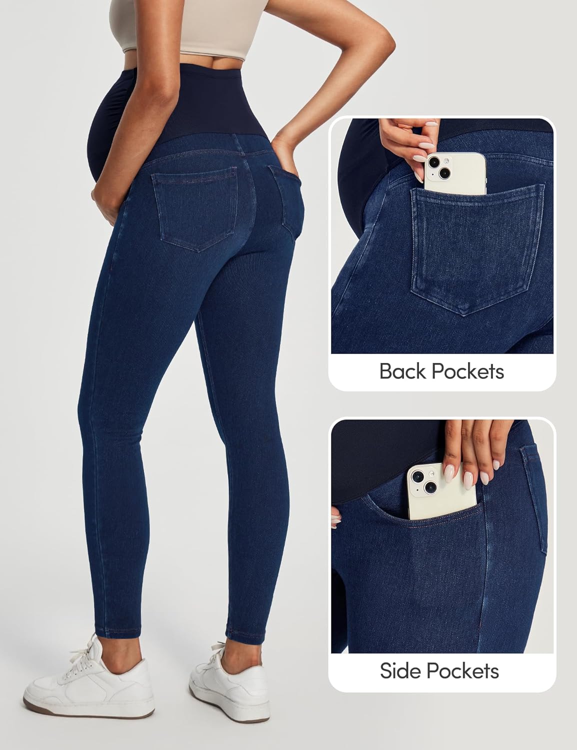Stretchy Maternity Jeans Over Belly Skinny High Waisted Maternity Pants for Work with Pockets Comfy Maternity Clothes