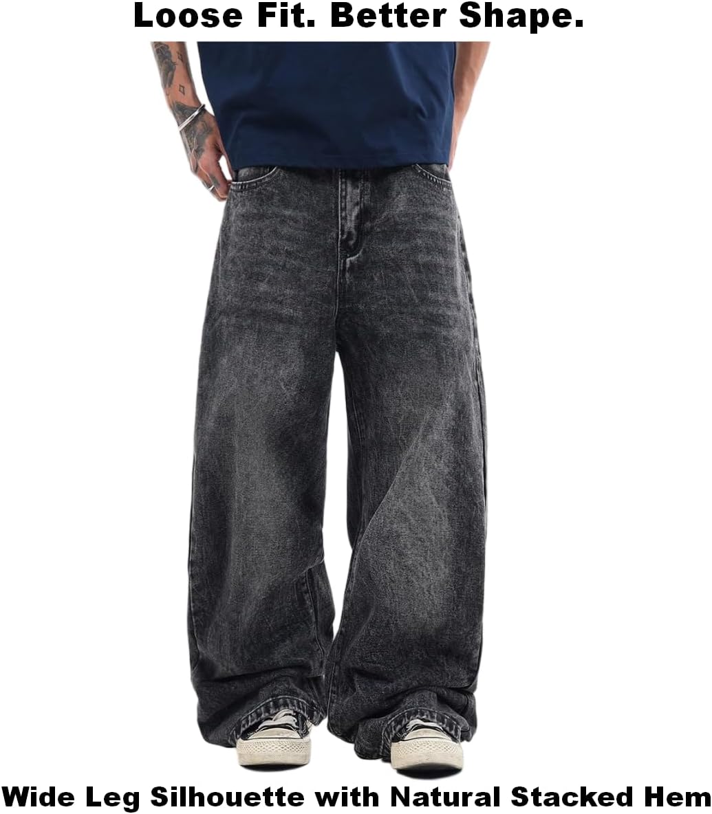 Baggy Jeans Men Wide Leg Graphic Pants Vintage Washed Loose Fit Y2K Streetwear