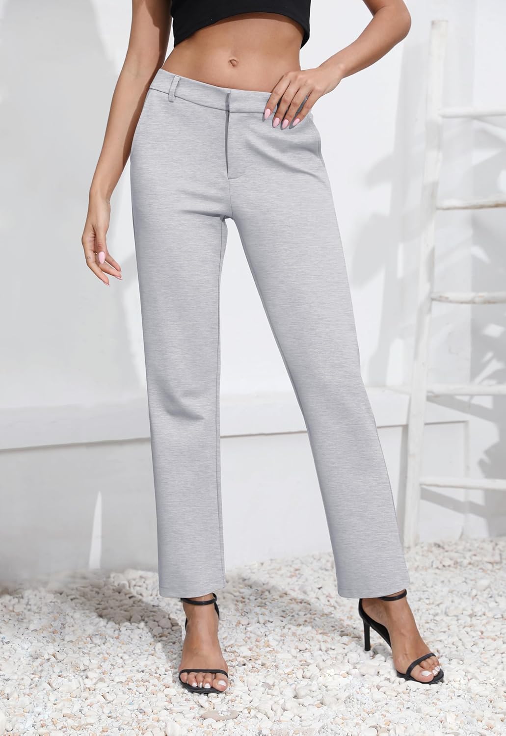 Women's Elastic Waisted Dress Pants Business Work Casual Stretch Slacks with Pockets